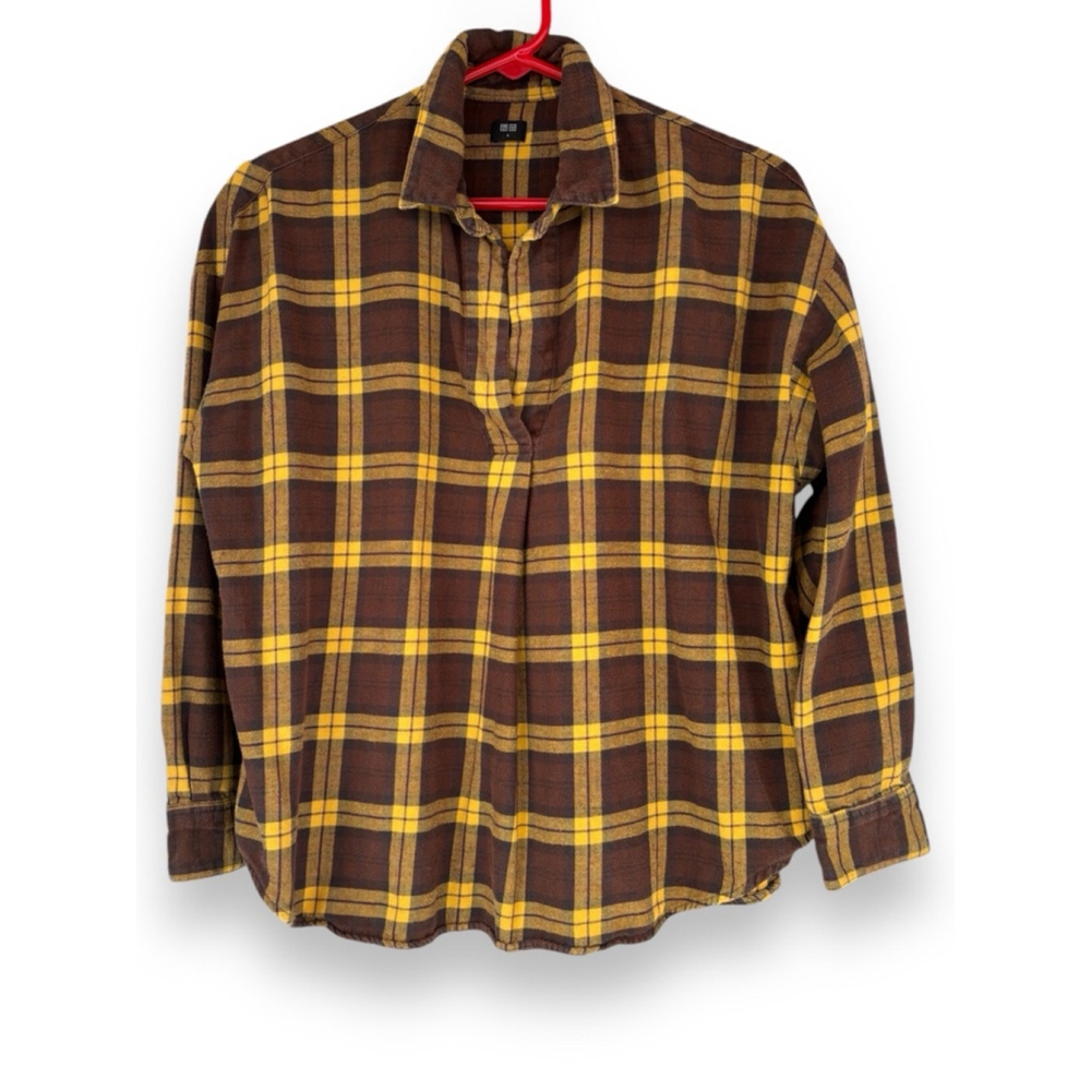 Uniqlo Women’s Medium Oversized Flannel Relaxed Fit Scooped Hem Shirt Lumberjack
